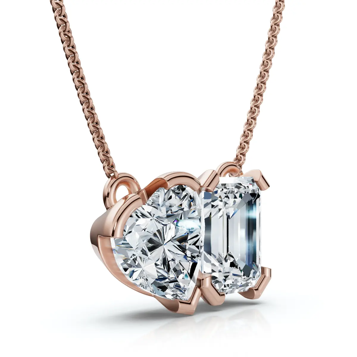 

Подвеска Toi Et Moi Heart Emerald Diamond Cuestion 2Ct, ожерелье из 14-каратного золота, выращенное в лаборатории Pompeii2, розовый