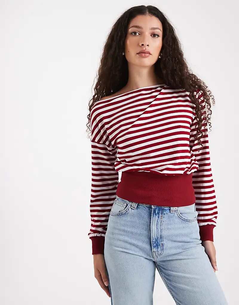 

Топ Miss Selfridge с открытыми плечами в бордовую полоску