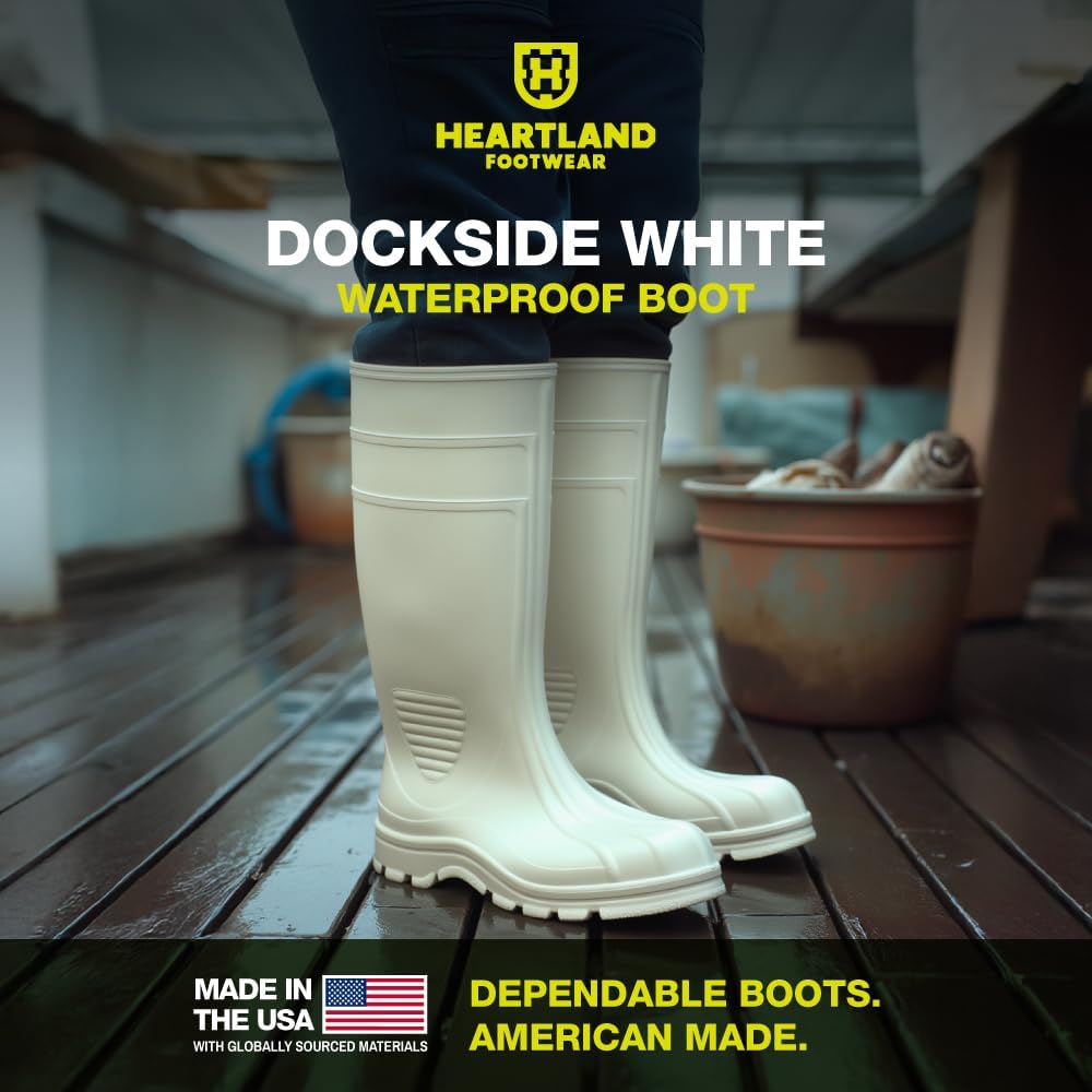 Водонепроницаемые ботинки Heartland Dockside для мужчин и женщин - прочные, гибкие ПВХ ботинки для работы на воде с легким надеванием/снятием и нескользящей подошвой Heartland Footwear, белый — фото 2
