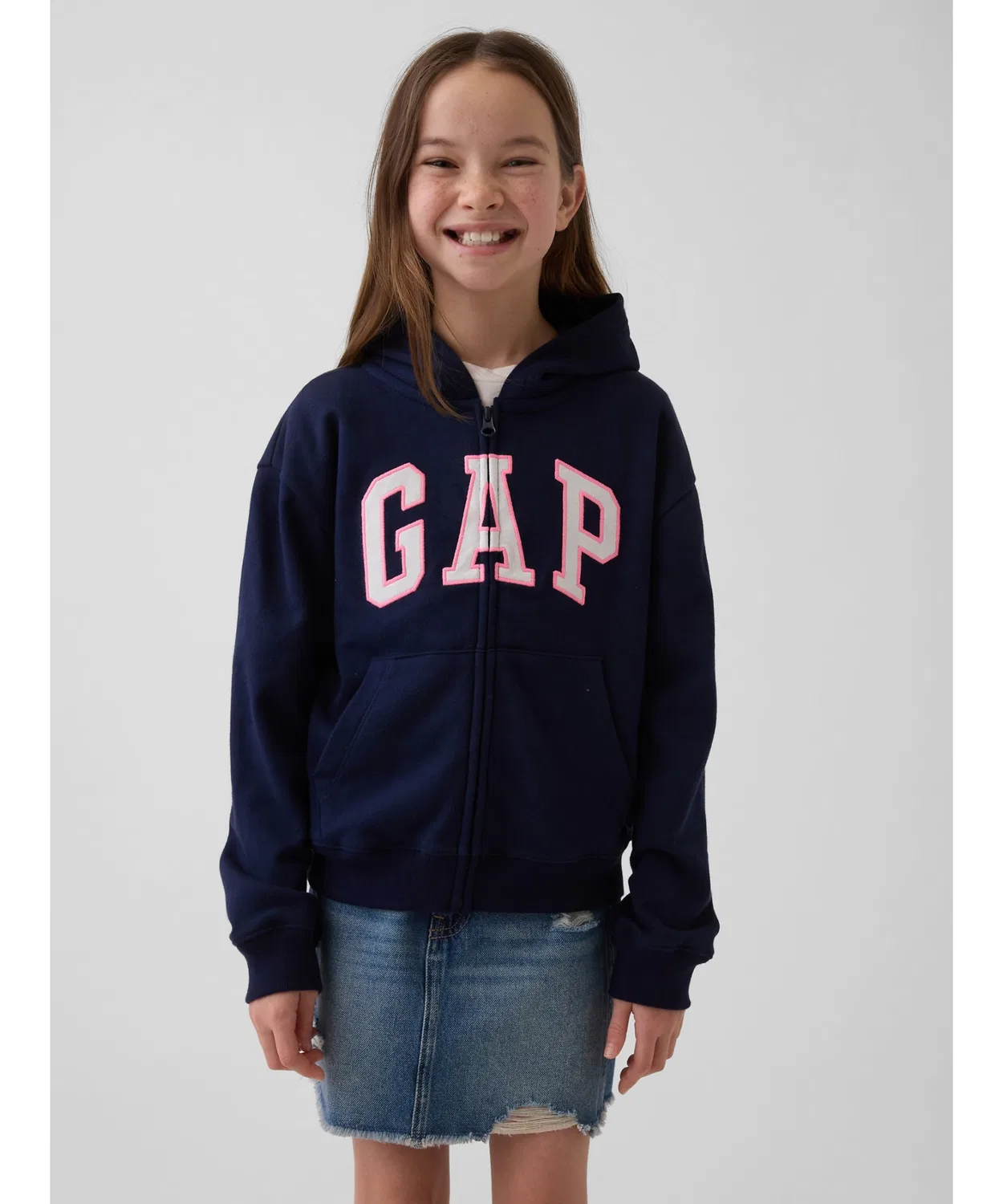 Детская куртка-худи на молнии Relaxed Fit GAP с логотипом, тёмно-синяя