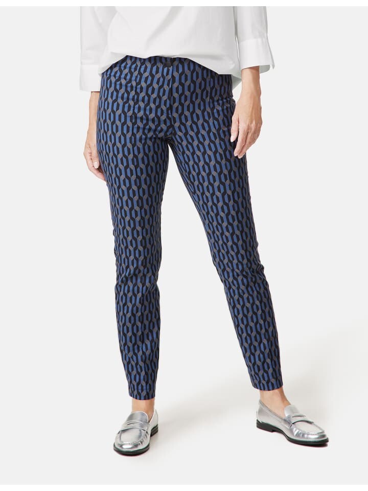 

Тканевые брюки Gerry Weber Freizeit verkürzt, цвет blue/black grafic jacquard