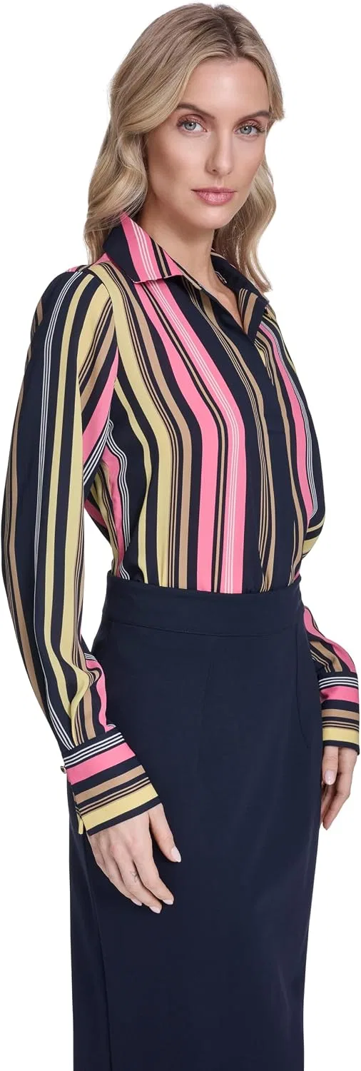 Блуза с длинным рукавом, полоска, Tommy Hilfiger, темно-синий/розовый кварц — фото 3