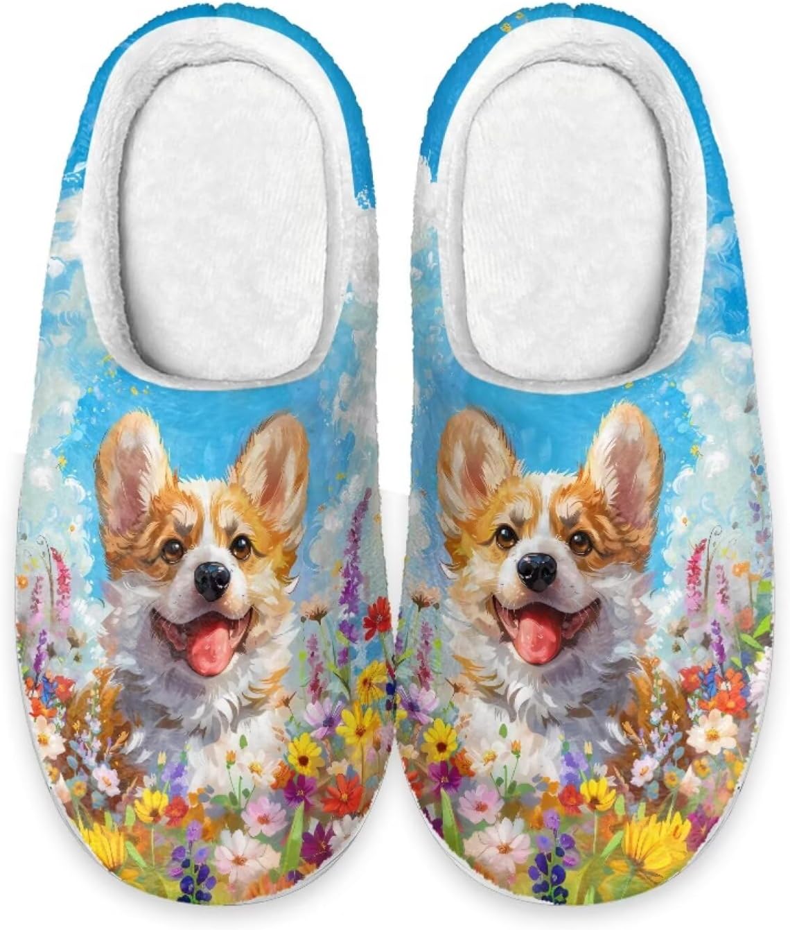 

Тапочки для дома Forchrinse с американским флагом для мужчин и женщин, мягкие и комфортные, теплые тапочки на осень и зиму, легкие, на скользящей подошве, Corgi Flower