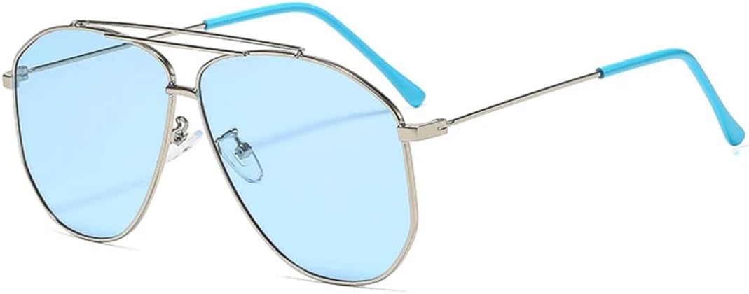 

Модные солнцезащитные очки большого размера с металлическим двойным мостиком для женщин и мужчин, класса люкс, для активного отдыха, с защитой от УФ-излучения UV400 TVTBBVV, Silver Blue