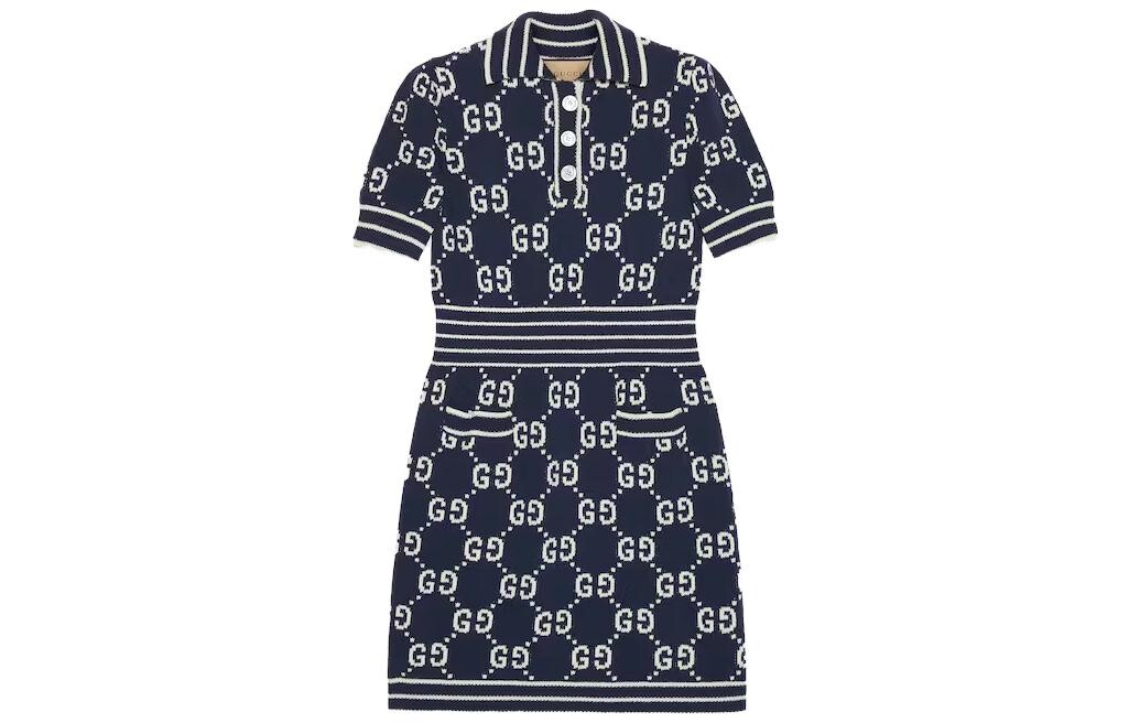 

Платье с короткими рукавами женское темно-синее Gucci