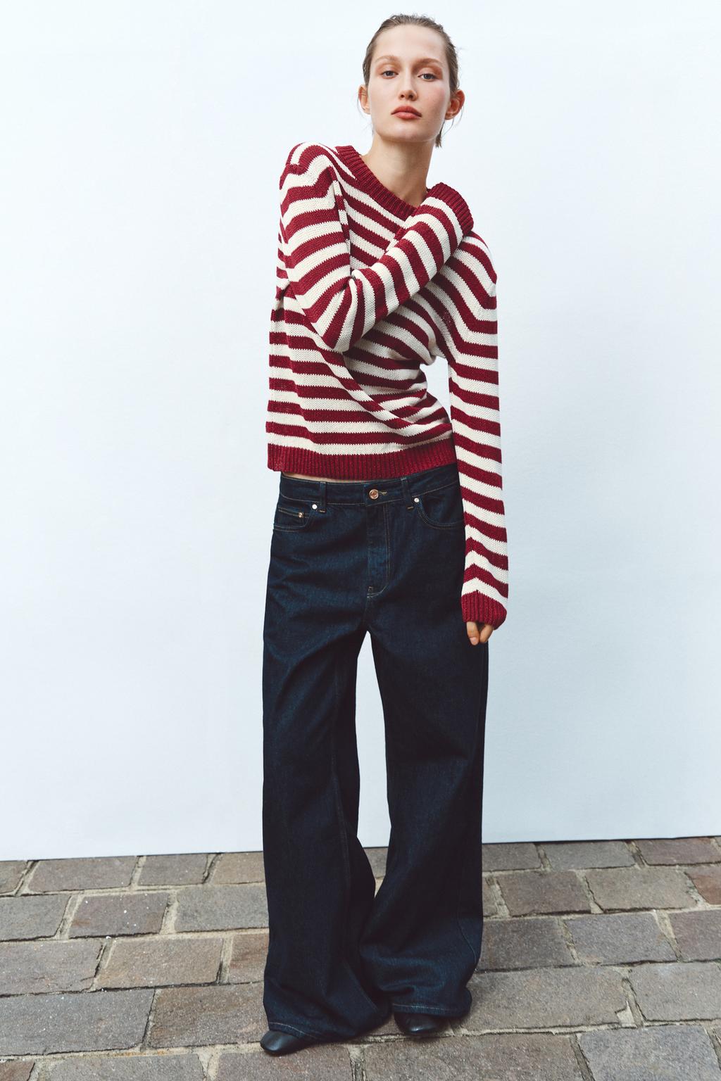 

Деревенский вязаный свитер ZARA, цвет Ecru/Maroon