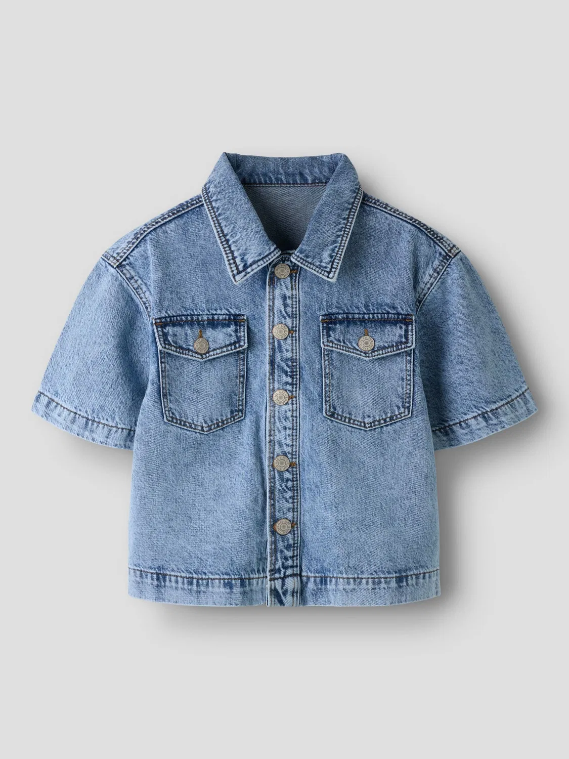 Джинсовая рубашка с потертостями, Name it, light blue bleached denim — фото 3