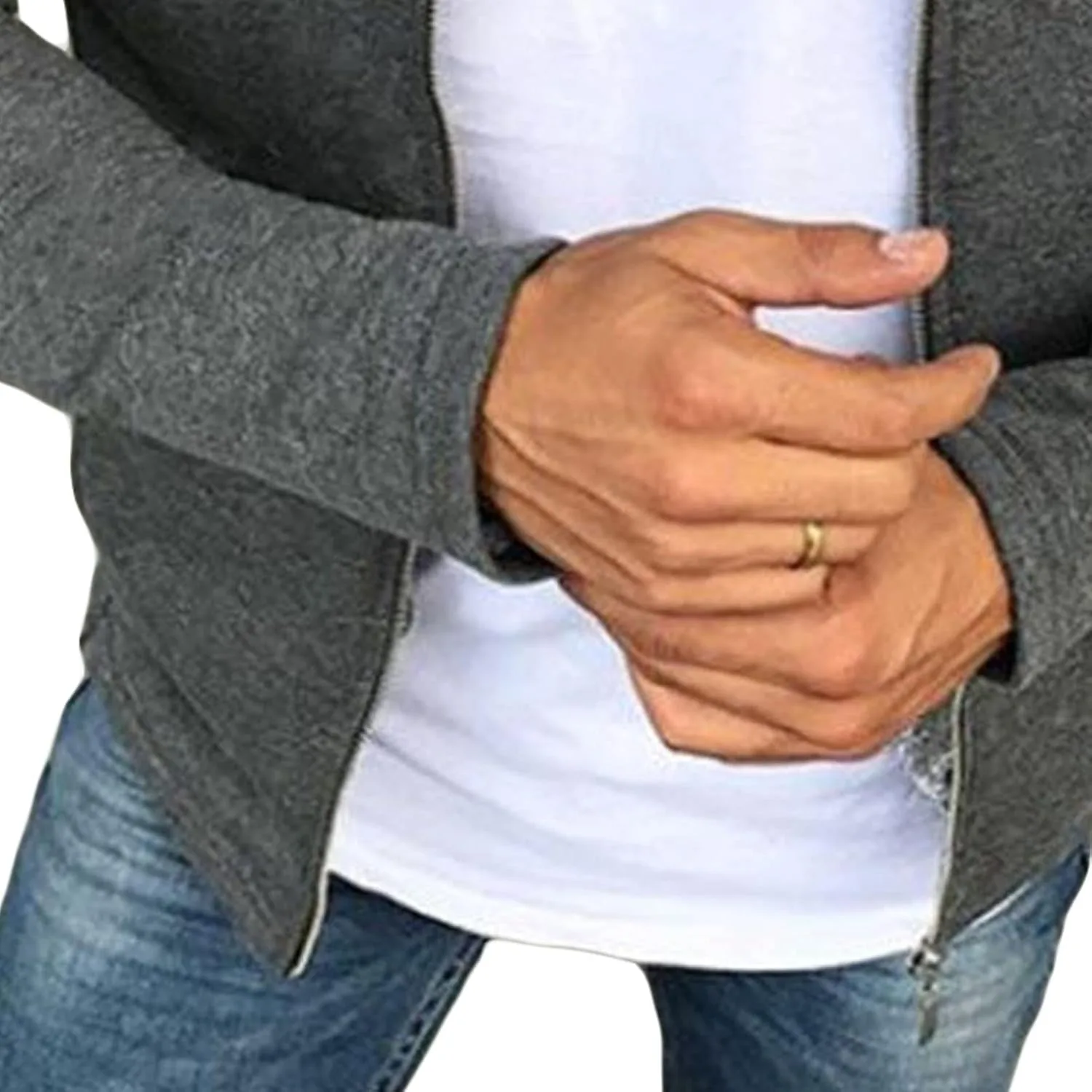 Мужской кардиган с воротником стойкой и молнией, Slim Fit, с длинными рукавами и карманами — фото 4