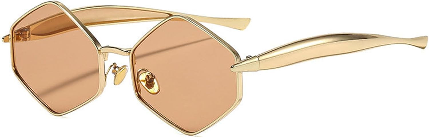 

Солнцезащитные очки COTIA Personality Polygon для женщин и мужчин, модные в стиле металл-панк, необычной формы, для путешествий на открытом воздухе, вождения, стильные очки, Light Tea