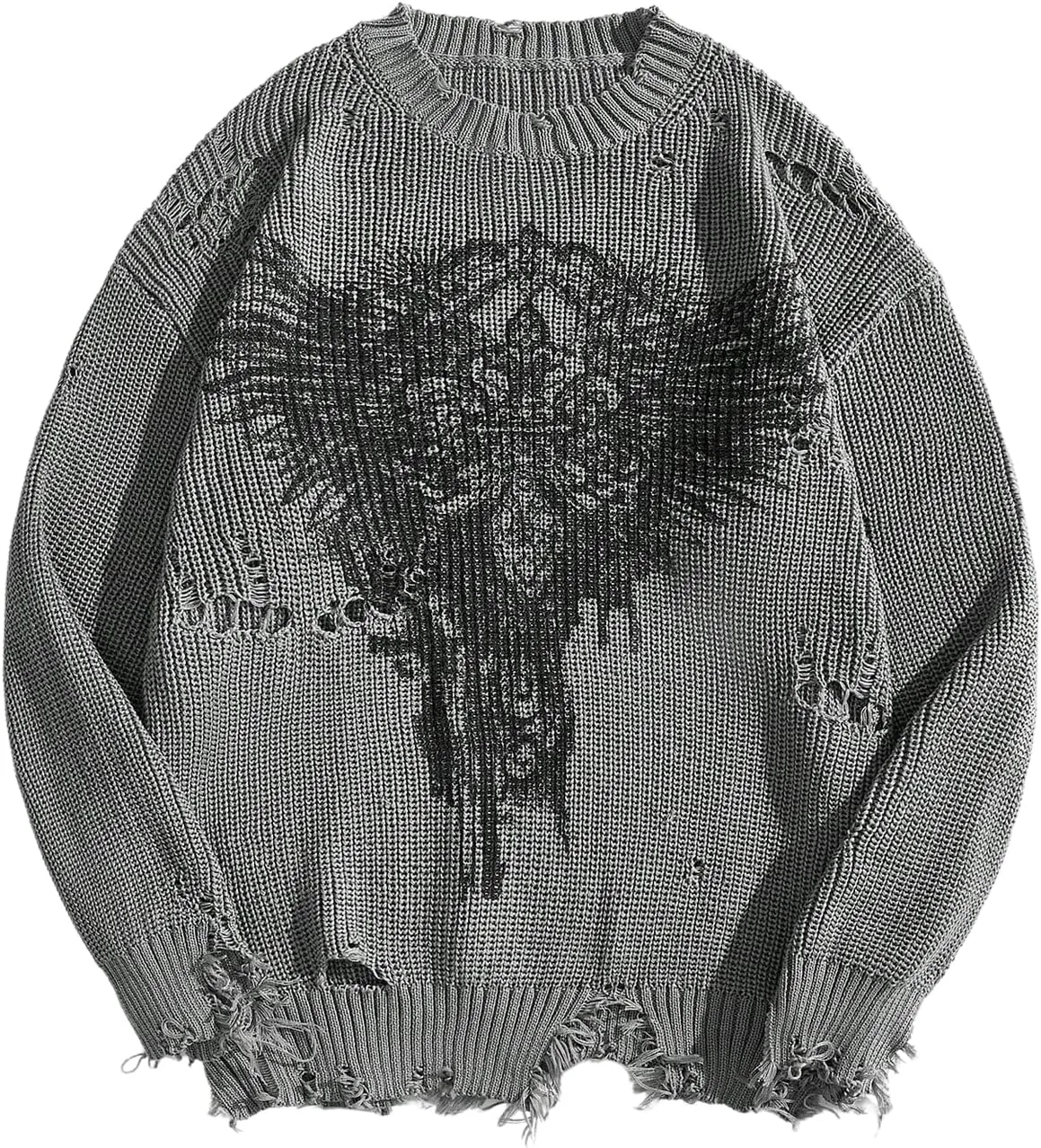 

Мужской свитер в стиле гранж с длинными рукавами и рваным узором BEAUDRM