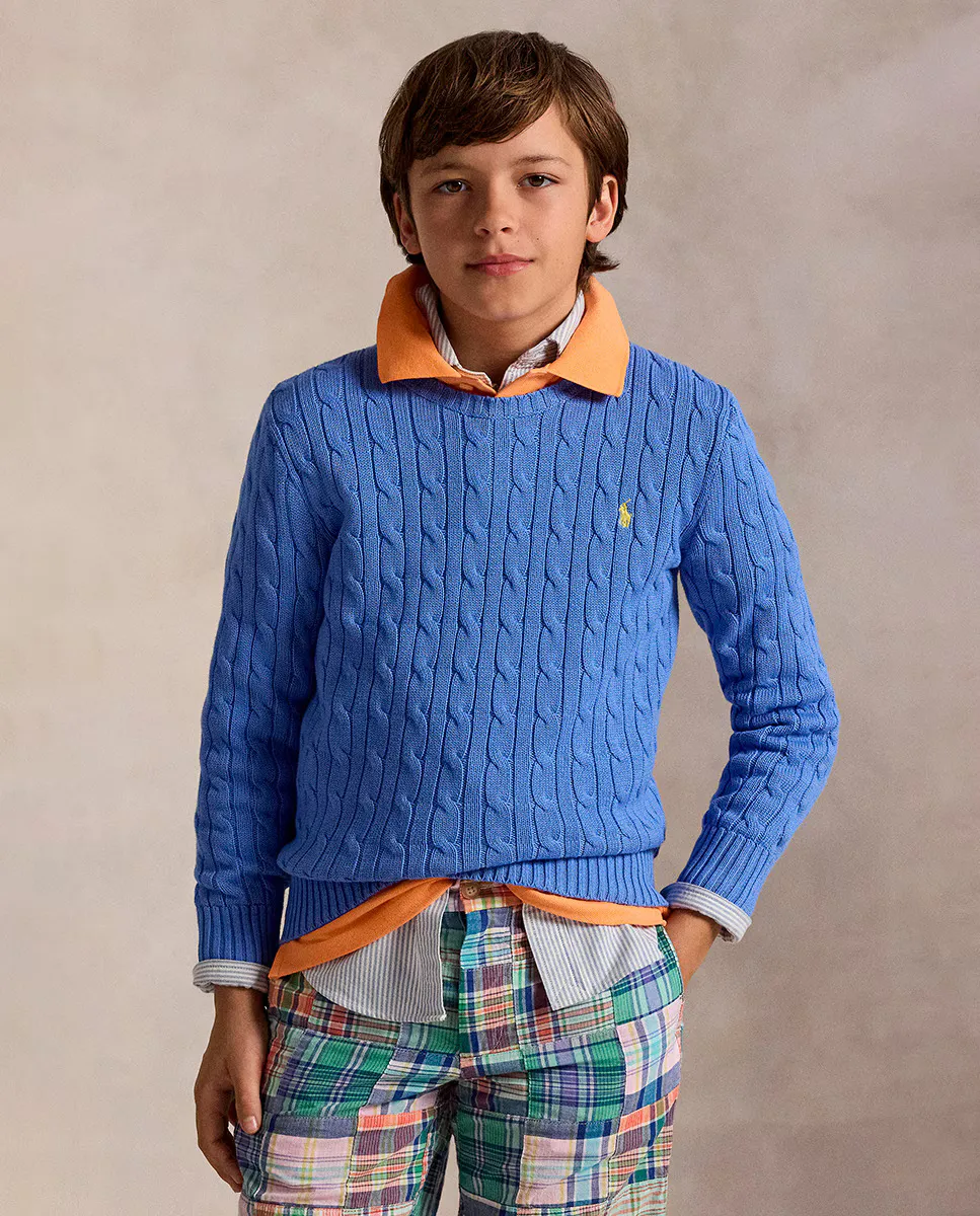 

Свитер для мальчиков из хлопка, вязка косами Polo Ralph Lauren, синий