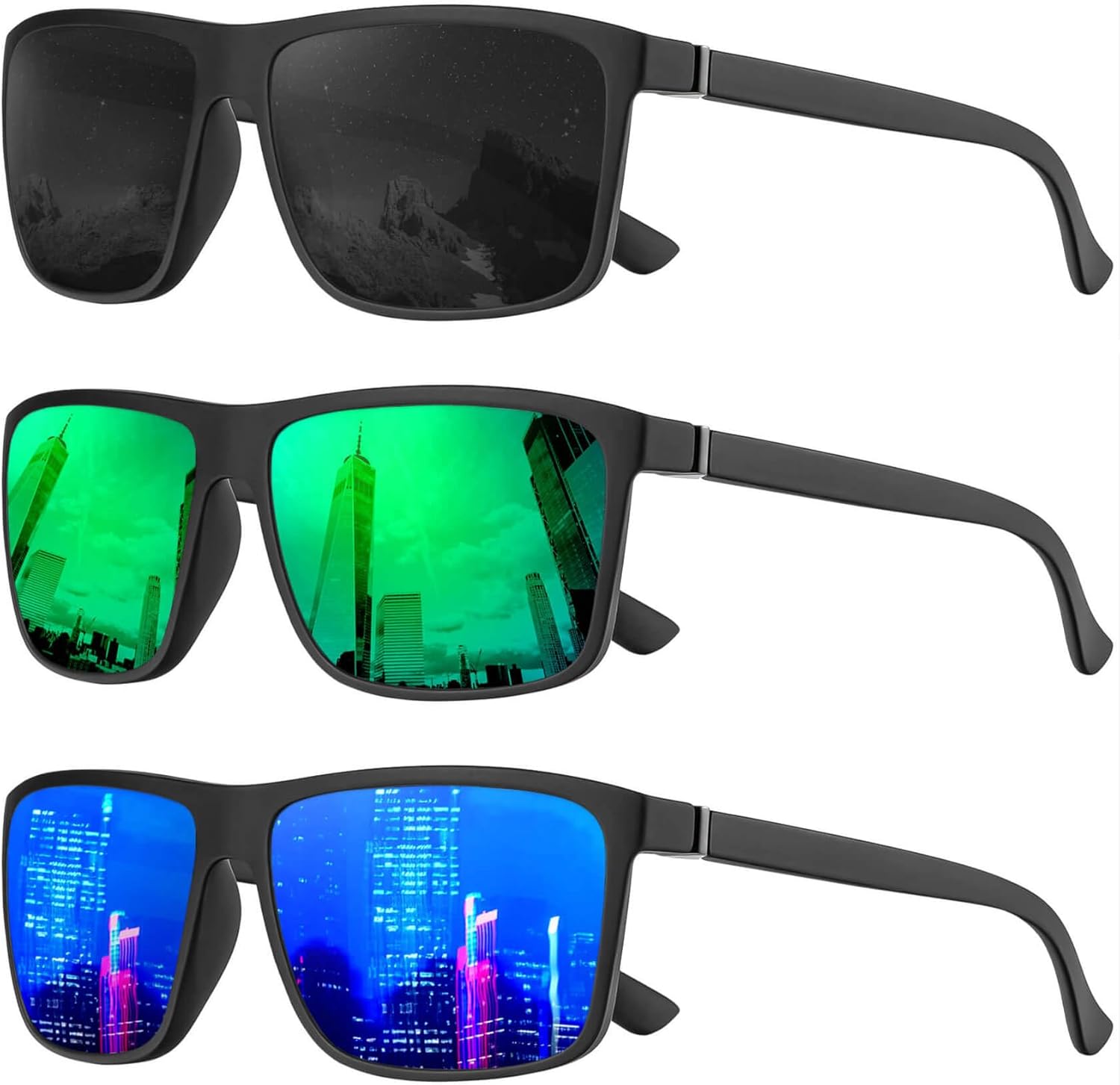 

Поляризованные солнцезащитные очки KALIYADI для мужчин и женщин, мужские солнцезащитные очки с защитой от УФ-излучения для вождения, рыбалки, гольфа (3 шт.), (3 Pack) Black/Dark Blue/Green