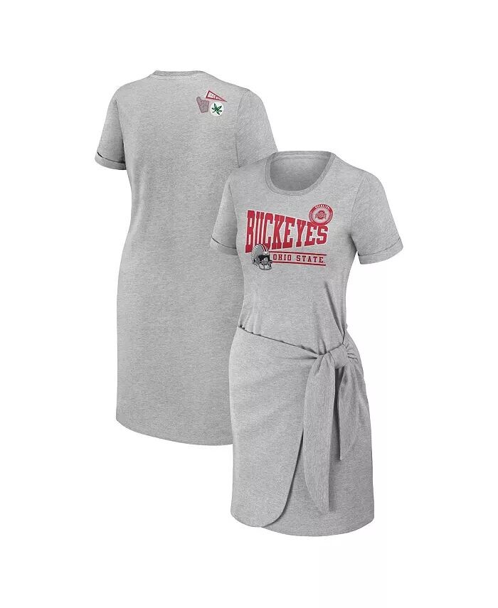 

Женское платье-футболка с завязками Heather Grey Ohio State Buckeyes Wear By Erin Andrews, серый