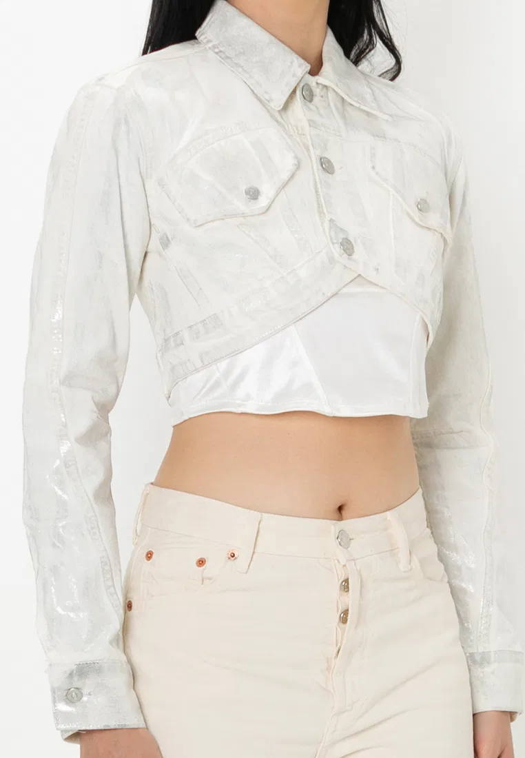 Куртка джинсовая укороченная, Foil Zara, серебро — фото 3