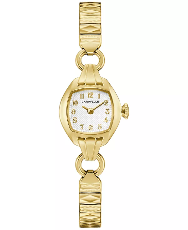 

Женские винтажные классические часы с удлиненным ремешком из нержавеющей стали золотистого оттенка, 19 мм Caravelle, gold-tone