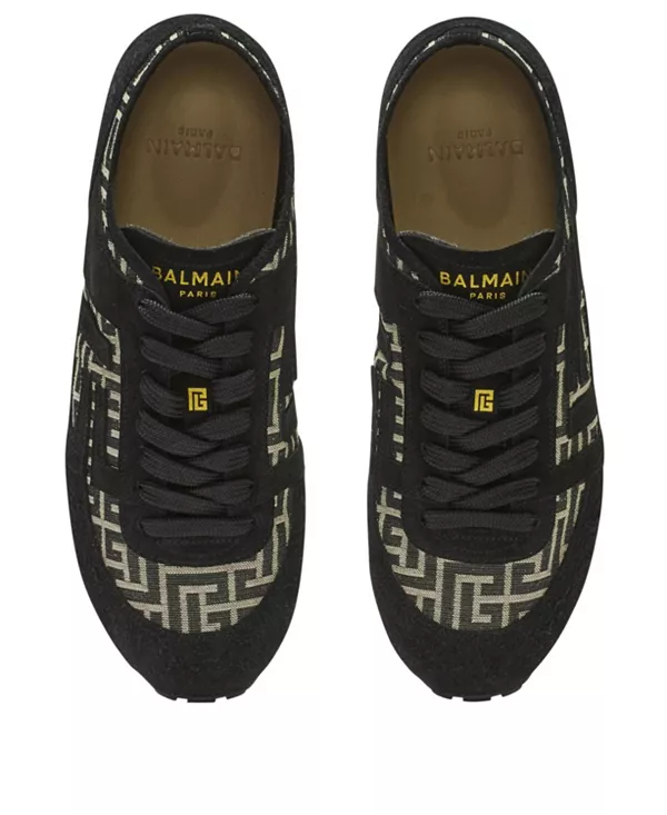 Мужские кроссовки Racer 45 с монограммой и жаккардовым узором Balmain, черный — фото 3