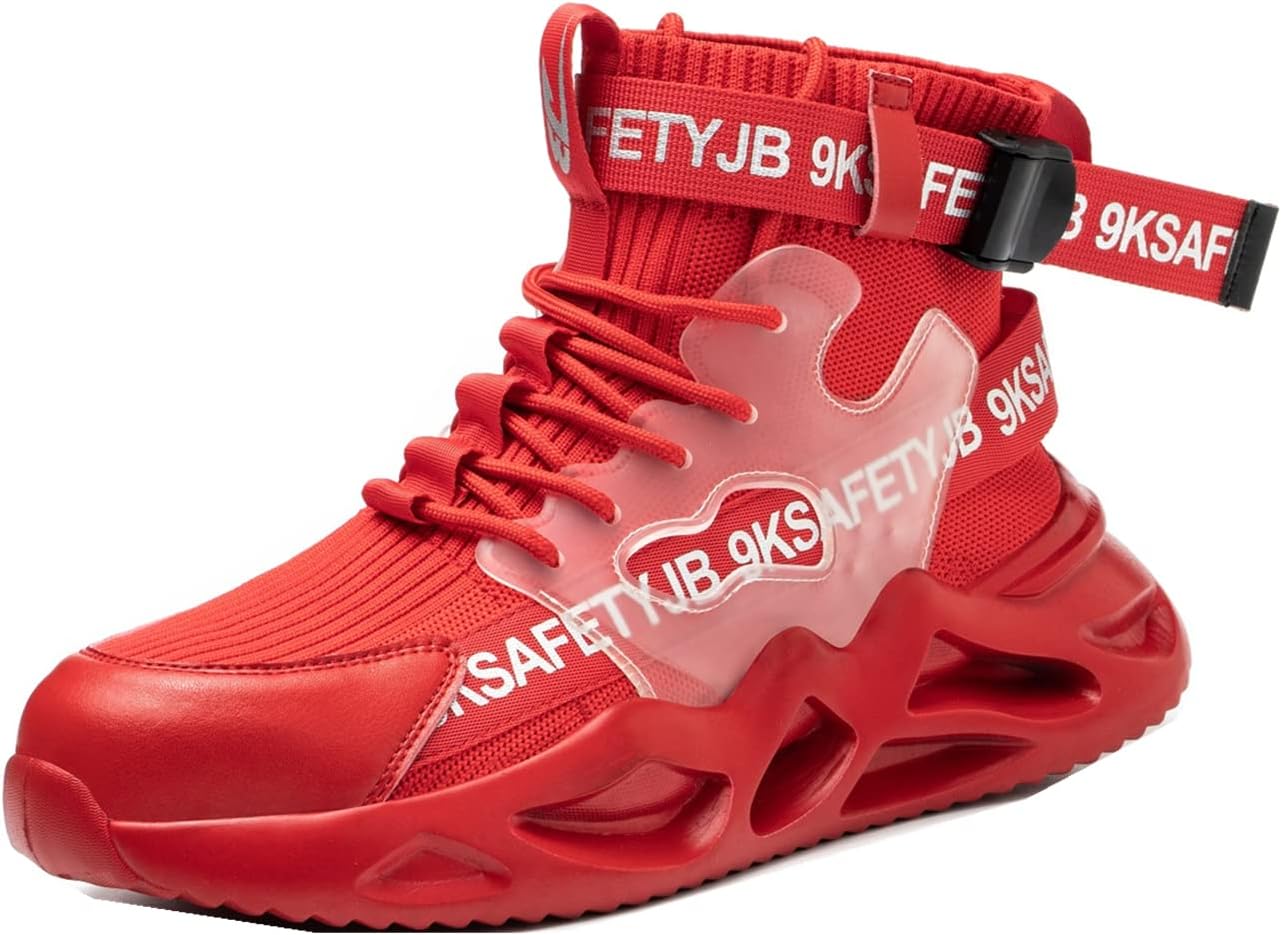 

Ботинки Luolocsn с Защитным Металлическим Носком для Мужчин и Женщин, Нескользящие, Легкие, Дышащие, для Промышленности и Строительства, красный