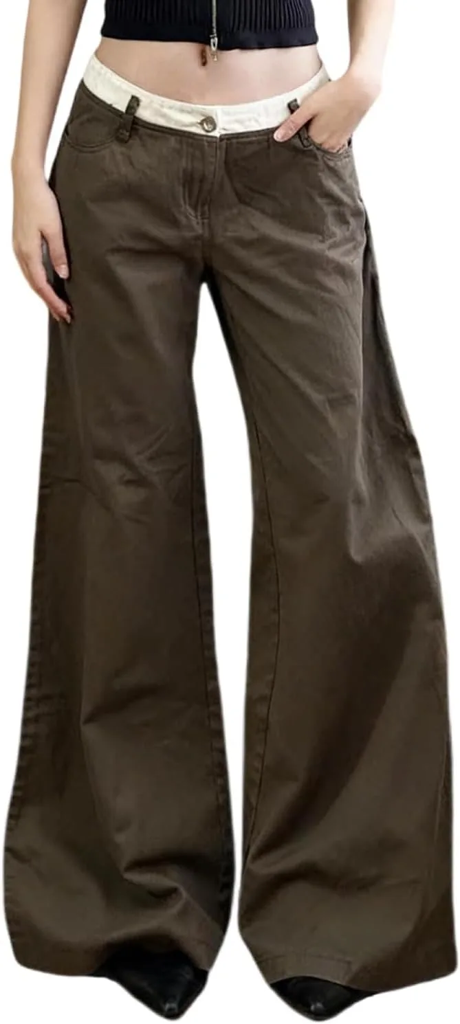 Женские джинсы low waisted baggy, relaxed fit, straight, wide leg, boyfriend, vintage, brown