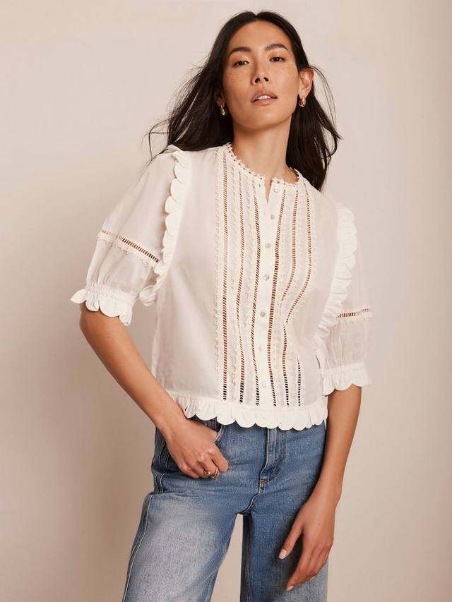 

Хлопчатобумажный топ с оборками Mint Velvet, цвет White Ivory