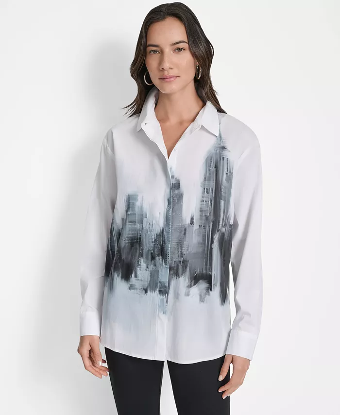 

Женская рубашка с графическим принтом Skyline DKNY, белый