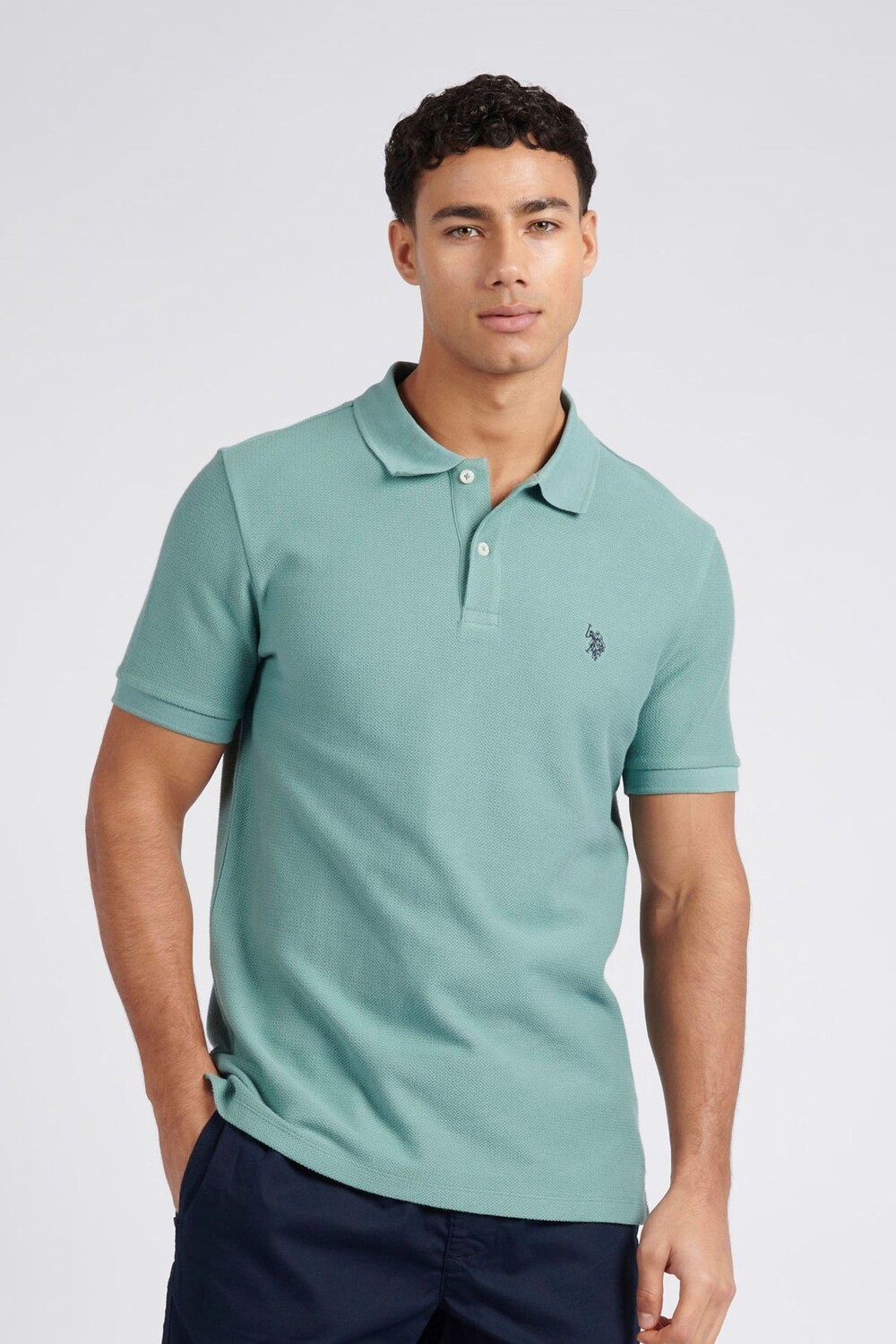 

Мужская рубашка поло обычного кроя с узором «елочка» U.S. Polo Assn, синий
