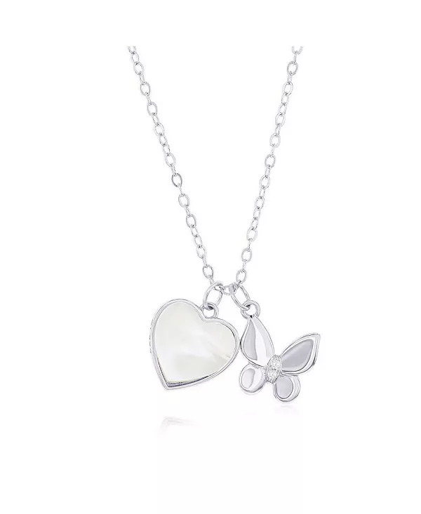 

Ожерелье из стерлингового серебра в форме сердца с фианитами в форме бабочки Caribbean Treasures, silver