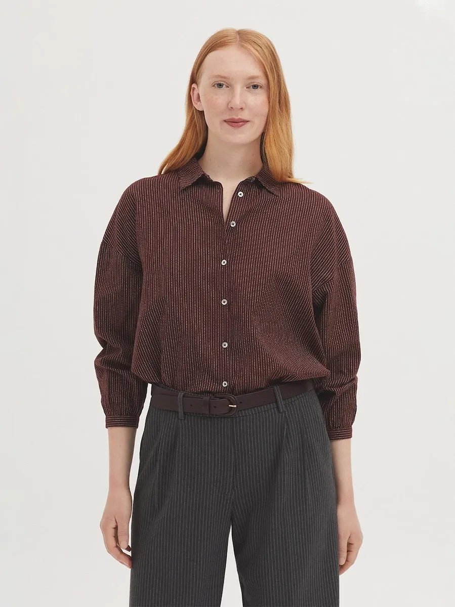 

Женская рубашка в горошек с пышными рукавами Nice Things, коричневый