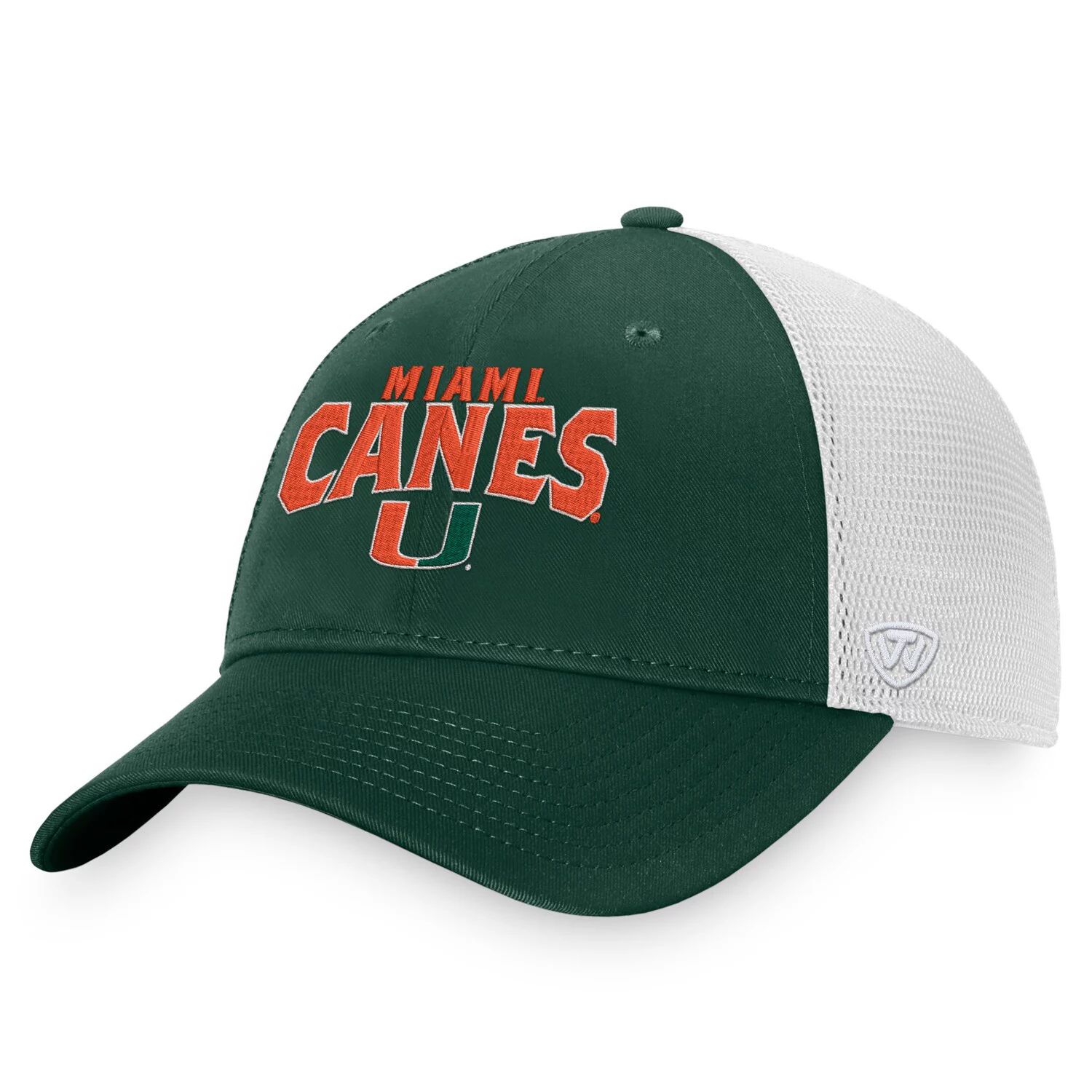 

Мужская кепка Top of the World зеленого/белого цвета Miami Hurricanes Breakout Trucker Snapback