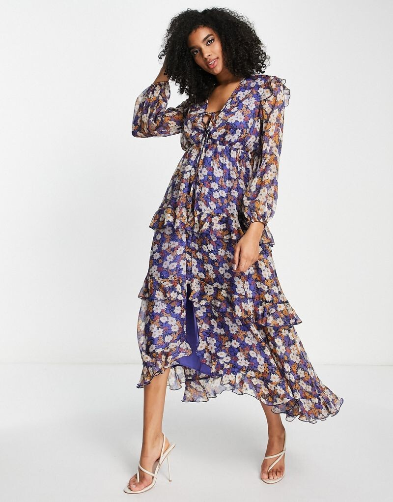 

Многоярусное платье макси с цветочным принтом и кисточками ASOS DESIGN