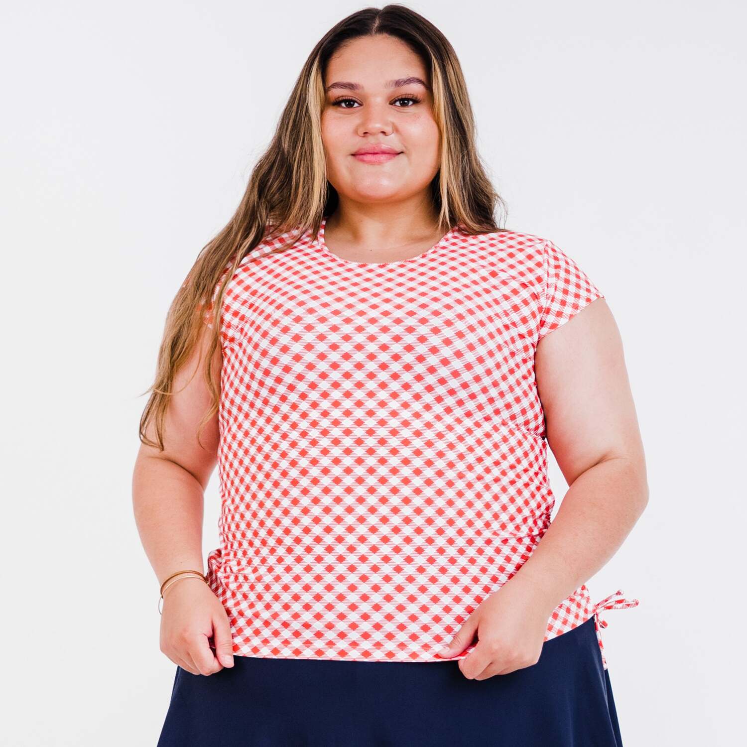 

Женский купальник Sadie с короткими рукавами больших размеров Calypsa, coral gingham