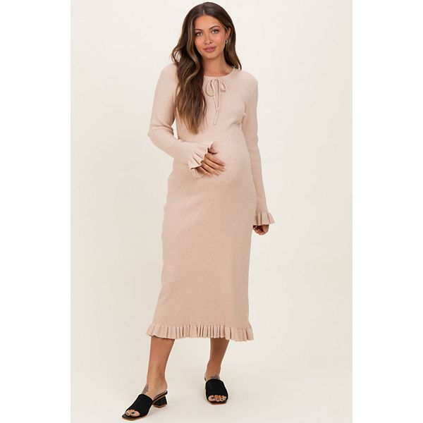 

Платье-Свитер миди из ребристой вязки с оборками для беременных Pinkblush