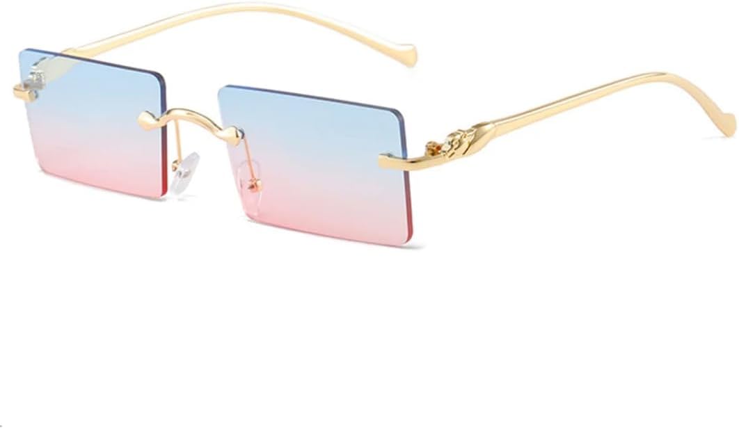 

Роскошные квадратные солнцезащитные очки без оправы с металлическими дужками для женщин, модные мужские солнцезащитные очки для активного отдыха, летних путешествий, с защитой от УФ-излучения UV400 TVTBBVV, Gold Blue Pink