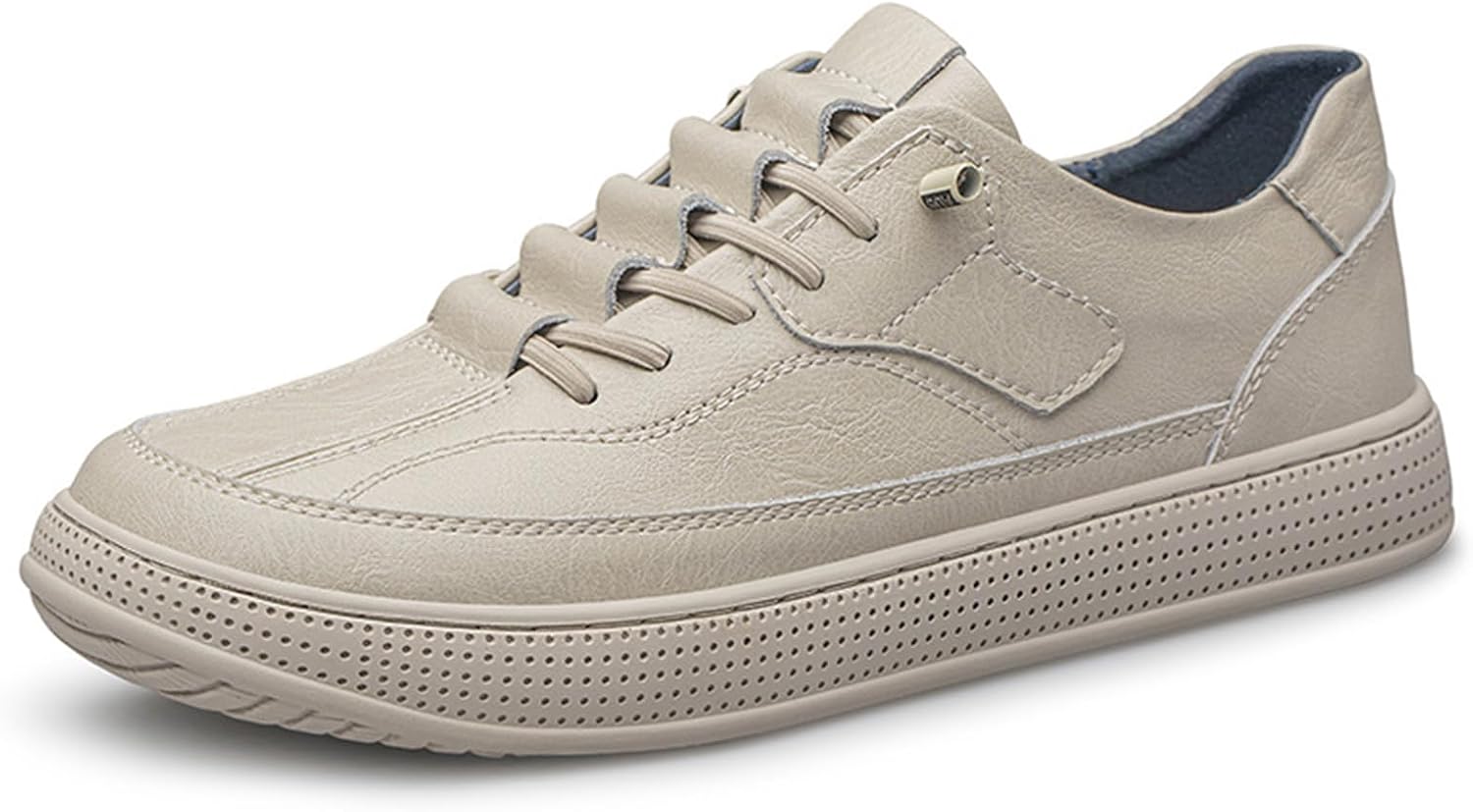 

Мужские мягкие кожаные кроссовки на шнуровке с платформой, ретро, с круглым носком, низкие, повседневные, для ходьбы, удобные, с нескользящей мягкой подошвой, на гибкой подошве, для бега Bnwelk, бежевый