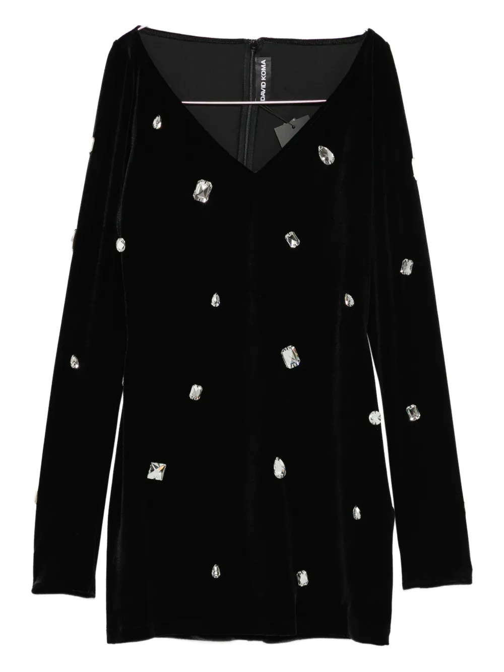 

Платье с V-образным вырезом, украшенное кристаллами David Koma, черный