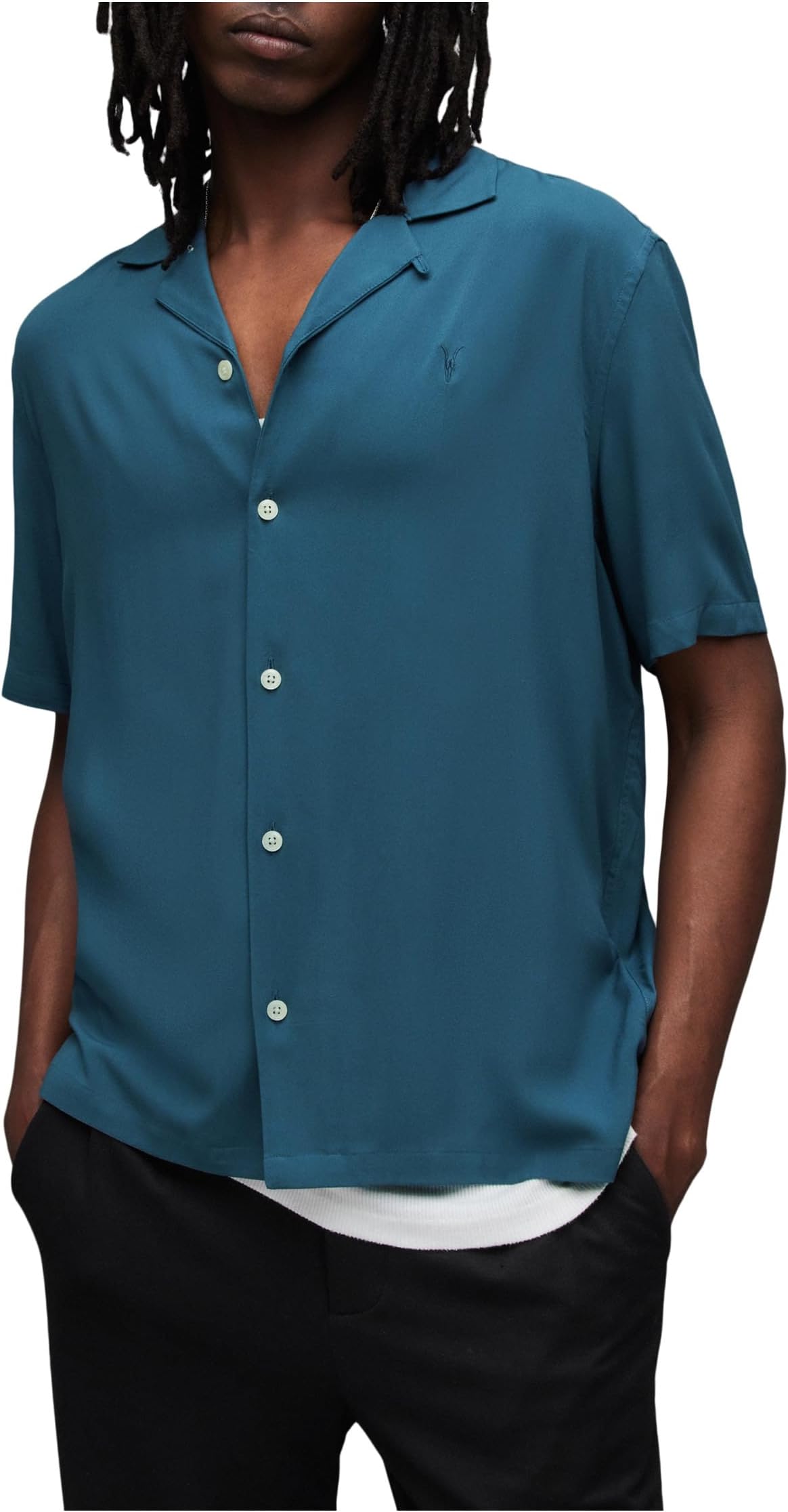 

Рубашка AllSaints Venice Short Sleeve Shirt, цвет Jade Blue