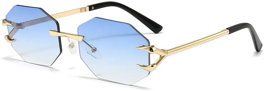 

Солнцезащитные очки без оправы шестиугольной формы для женщин и мужчин, ретро-очки неправильной формы, защита от ультрафиолета UV400 для женщин HYYZZC, Blue