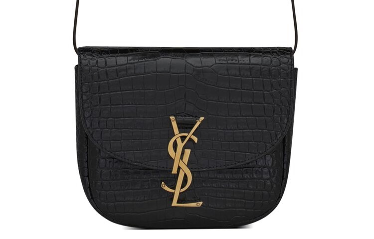 SAINT LAURENT Сумка-седло KAIA Shiny Crocodile Pattern Embossed Cow Leather через плечо на пояс женская черная — фото 2