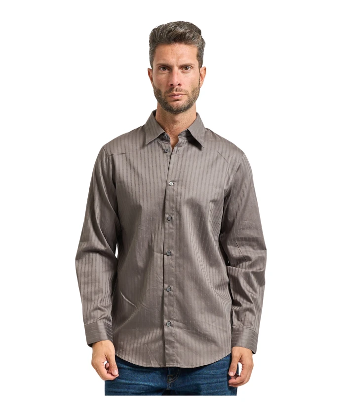 

Серая жаккардовая хлопковая рубашка с классическим воротником Armani Exchange, серый