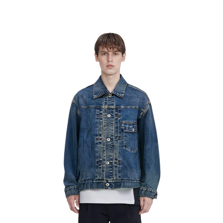 UNIQLO Джинсовая куртка мужская голубая Lake Blue — фото 4