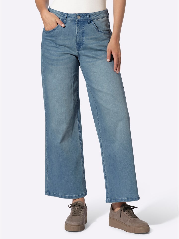 

Джинсы с пятью карманами, выбеленные в синем цвете Heine