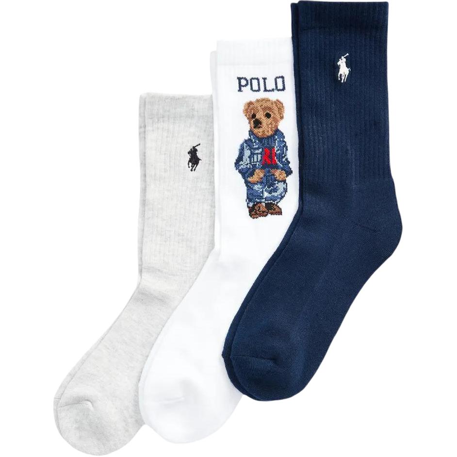 Носки с принтом Polo Bear, набор из трёх пар Polo Ralph Lauren, 3 Pack (серый+белый+синий)