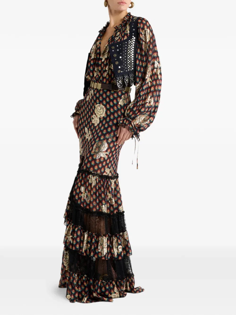 Асимметричная юбка из кружева с узором из роз Etro, черный — фото 2