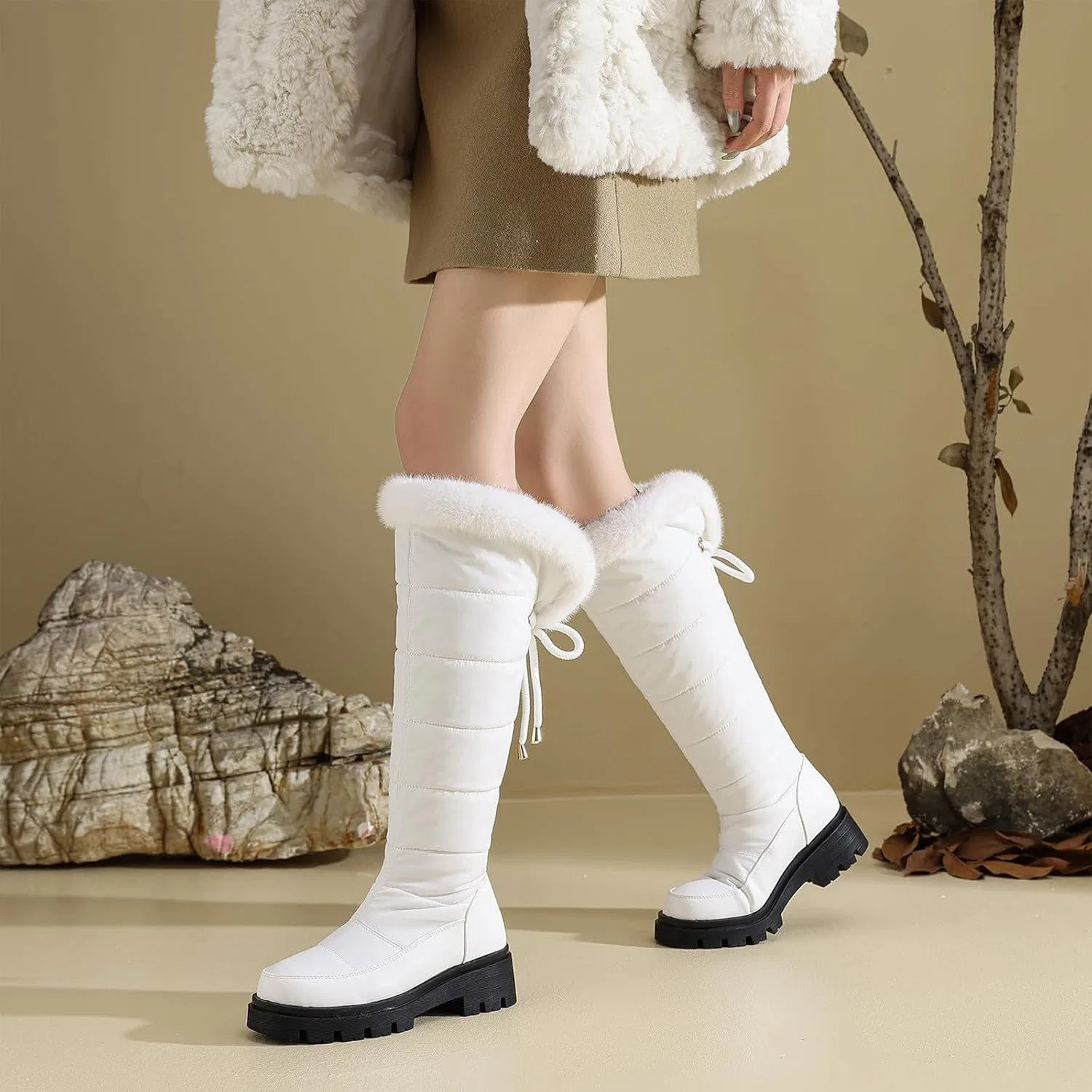Ботинки 2026 Winterstiefel mit Kunstlederfutter, mittelhoch, mit schrägem Absatz, ideal für Outdoor-Aktivitäten, Freizeit, Komfort, Wärme, rutschfeste Sohle, strapazierfähig, leicht, flexibel, gepolsterte Generisch, Weiß — фото 2