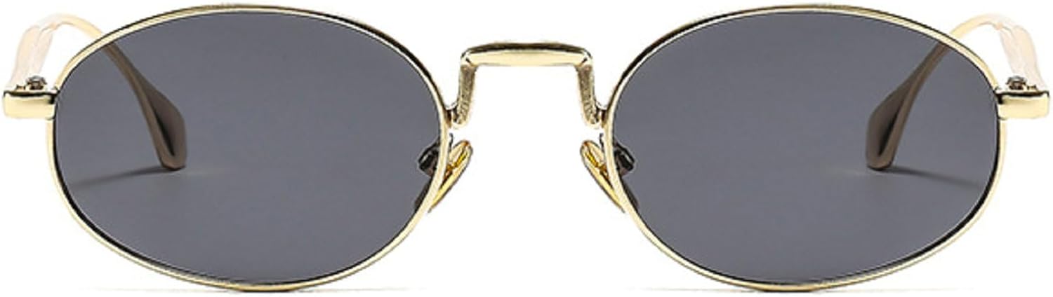 

Солнцезащитные очки овальной формы в маленькой оправе для женщин, винтажные, цвета шампанского, популярные металлические очки с защитой от УФ-излучения UV400 mincl, Gold Black