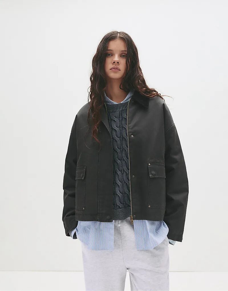 

Куртка Pull&Bear с вощеным вельветовым воротником серого цвета