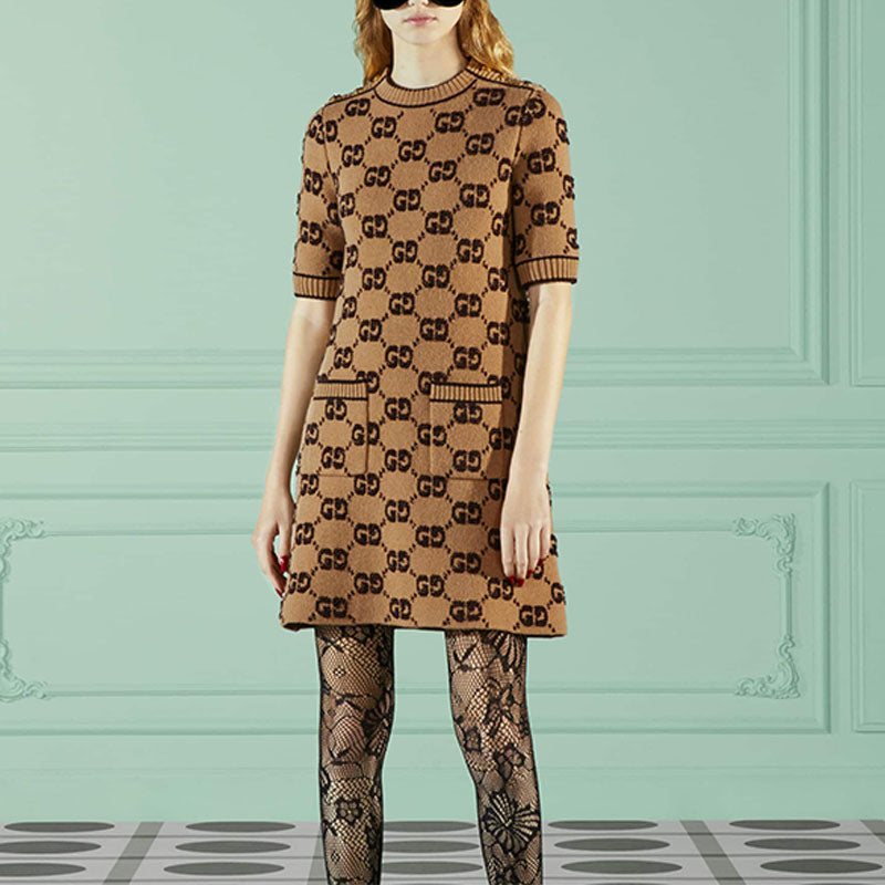 Платье Gucci GG из шерстяной буклированной ткани, женское, верблюжий коричневый — фото 3