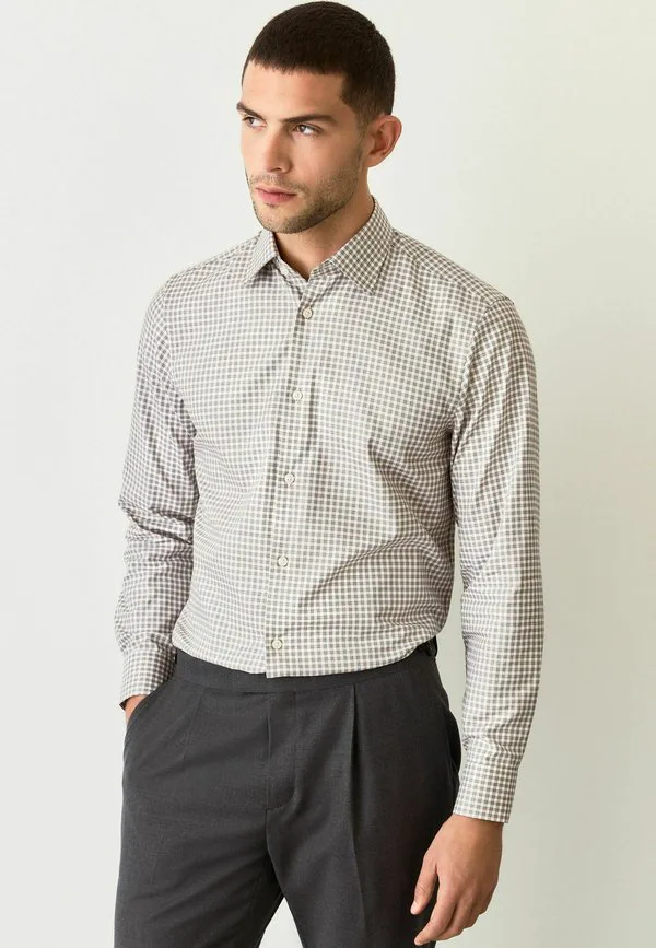 Рубашка с длинным рукавом стандартного кроя Next, Grey Gingham