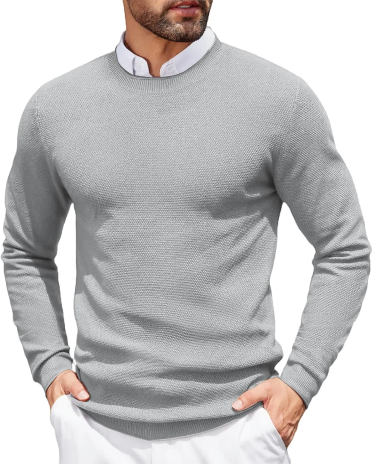 

COOFANDY мужской свитер-пуловер легкий с вафельной вязкой Slim Fit