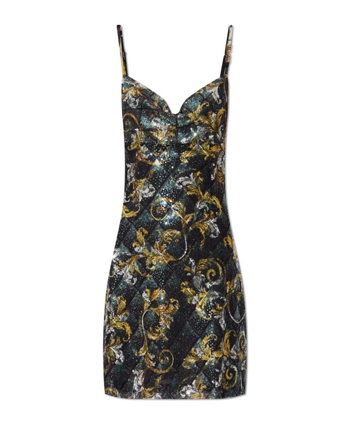 

Платье с пайетками и барочным узором Versace Jeans Couture, черный