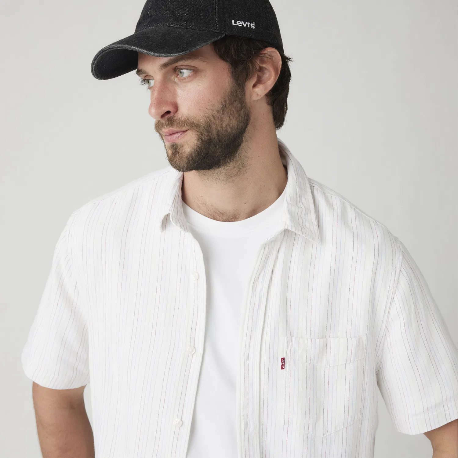 Рубашка с коротким рукавом, одним карманом, из хлопка и льна, с принтом «Закат» Levi's, White — фото 4